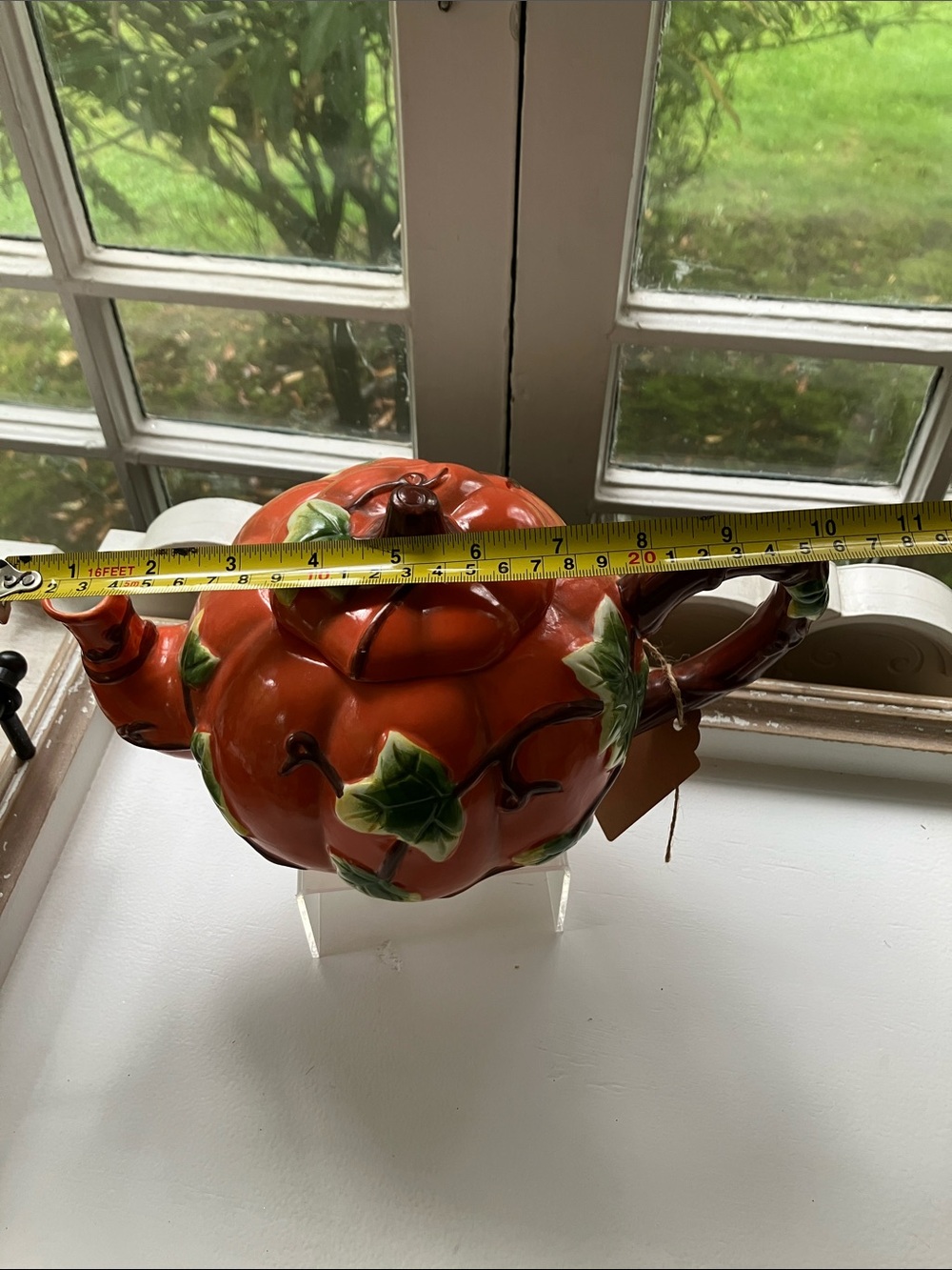 Autumn Pumpkin Ceramic Tea Set – Orange with Green Leaf Accents - Picture 11 of 11